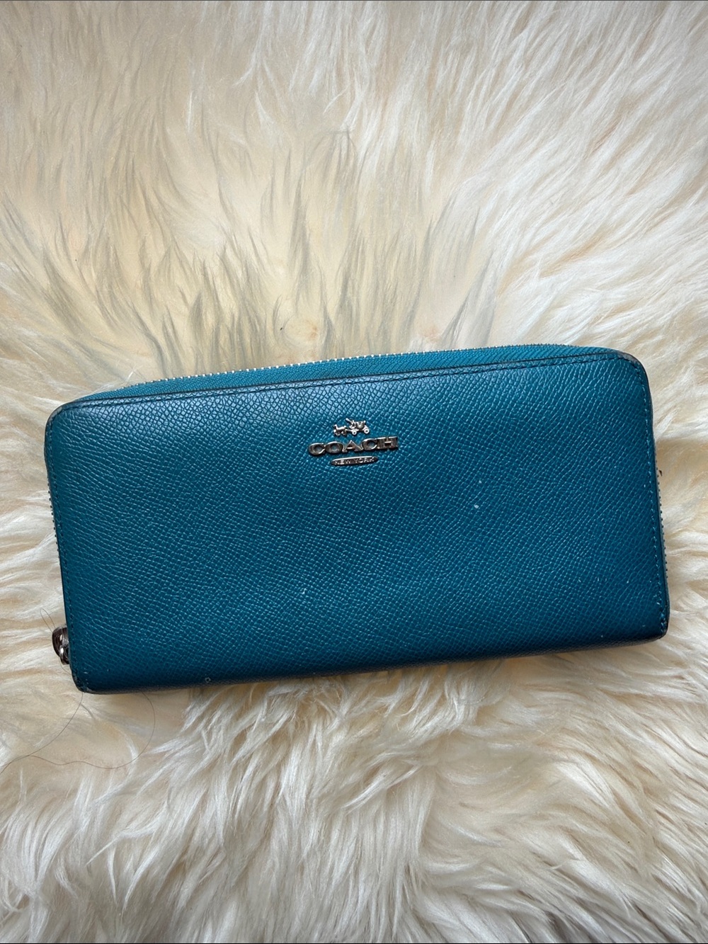Coach Blue Zip-Around Leather Wallet
